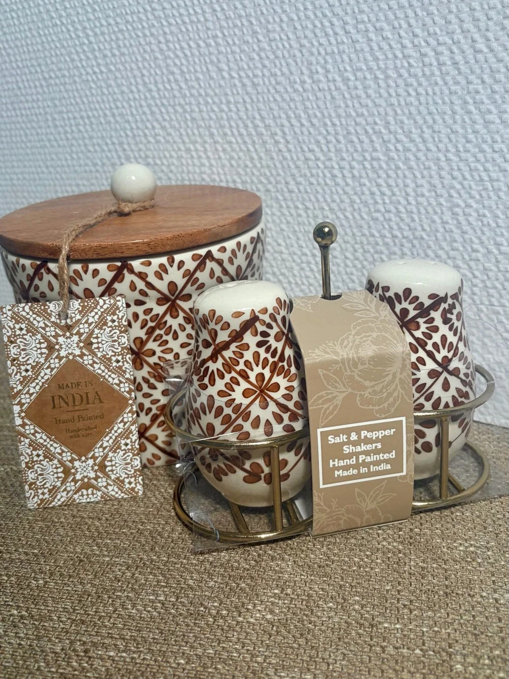 SET of Sugar, Salt & Pepper Set Hand-Painted Ceramics MATCHING SET